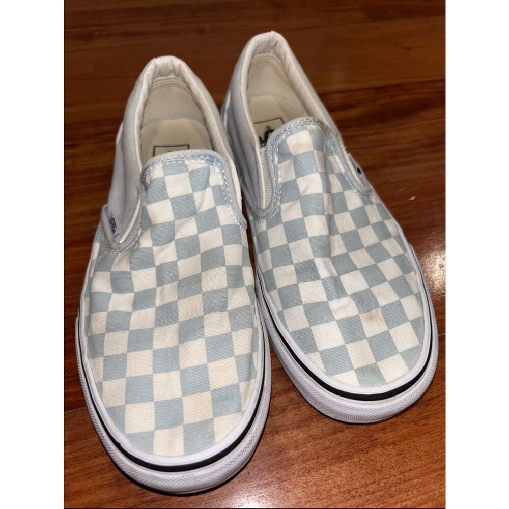 Vans Slip-On Checkerboard Sneakers - Light Blue & White Mens size 6 - Picture 2 of 9